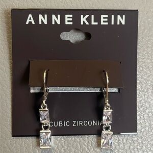 Anne Klein silver tone cubic zirconia  baguette double drop earrings.